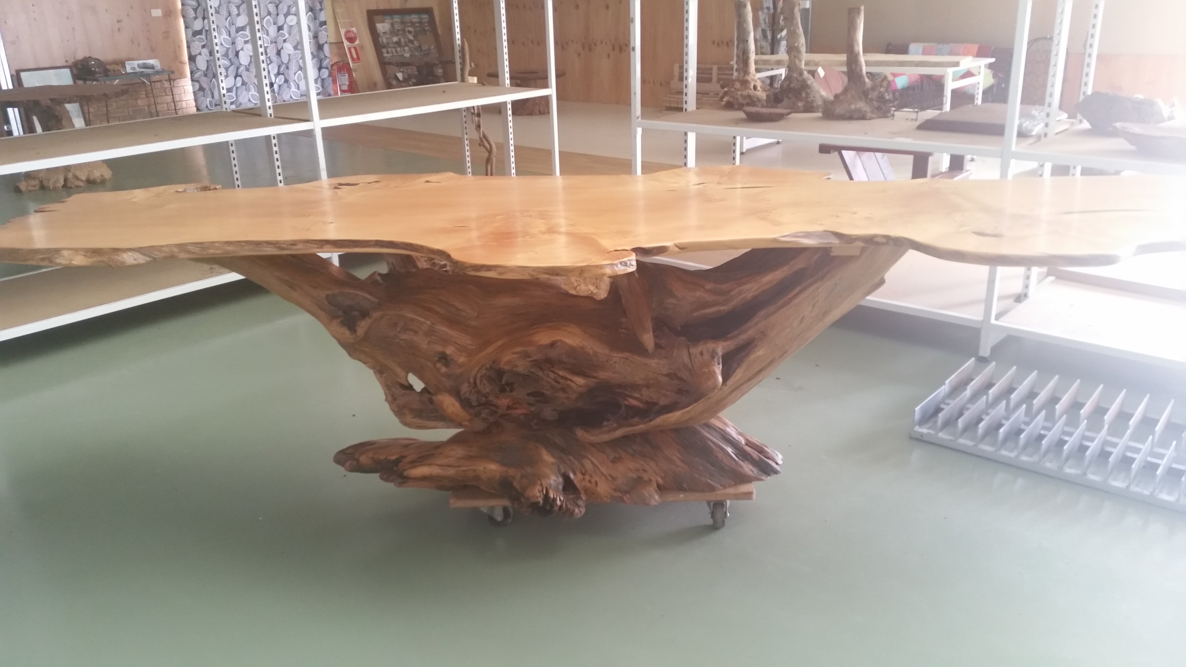 Huon Pine Slab Table with Mallee Root Base